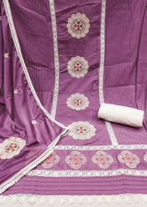 Purple Premium Silk Embroidery work Unstitched suit